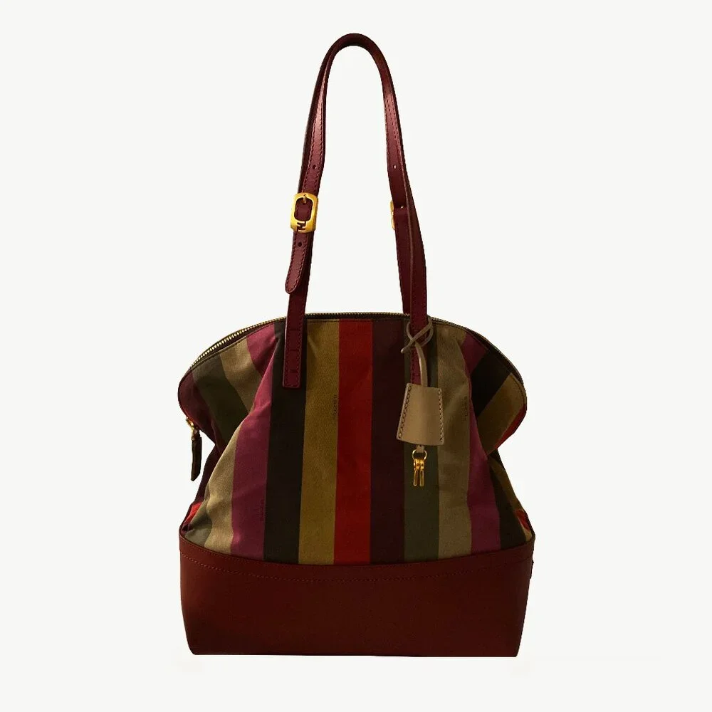 Fendi Pequin Multicolor Striped Tobacco Tote